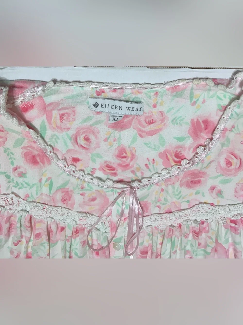 Eileen West Floral Print  Gown Size XLARGE, Pink & Green Modal Blend. READ